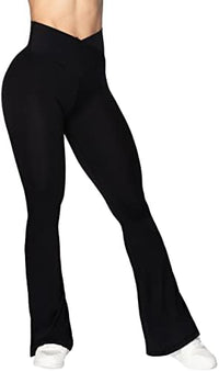 Flare Leggings, Crossover Yoga Pants with Tummy Control, High-Waisted and Wide Leg