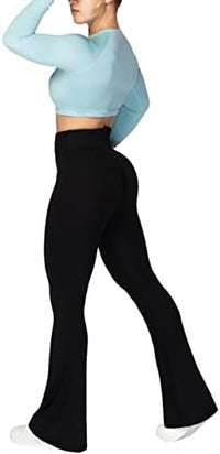 Flare Leggings, Crossover Yoga Pants with Tummy Control, High-Waisted and Wide Leg