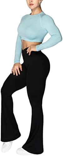 Flare Leggings, Crossover Yoga Pants with Tummy Control, High-Waisted and Wide Leg