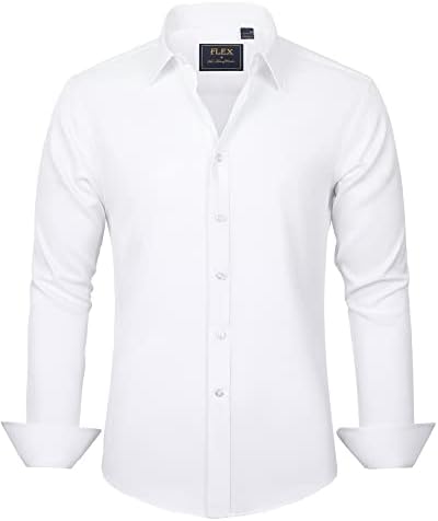 Men's Dress Shirts Solid Long Sleeve Stretch Wrinkle-Free Formal Shirt Business Casual Button Down Shirts