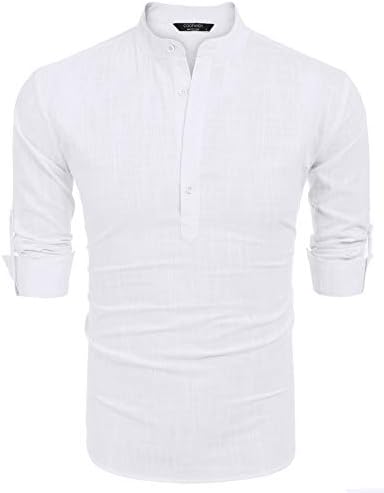 Men's Cotton Linen Henley Shirt Long Sleeve Hippie Casual Beach T Shirts