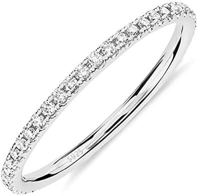 14K Gold Plated Solid 925 Sterling Silver CZ Simulated Diamond Stackable Ring Eternity Bands for Women