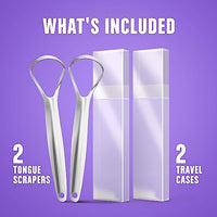 Tongue Scraper for Adults (2 Pack), Reduce Bad Breath (Travel Cases Included), Stainless Steel Tongue Cleaners, 100% Metal Tongue Scraper with Case Fresh Breath Tongue Cleaner Hygiene