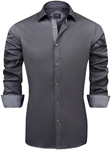 Men's Casual Long Sleeve Stretch Dress Shirt Wrinkle-Free Regular Fit Button Down Shirts