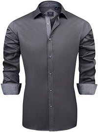 Men's Casual Long Sleeve Stretch Dress Shirt Wrinkle-Free Regular Fit Button Down Shirts