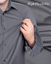 Men's Casual Long Sleeve Stretch Dress Shirt Wrinkle-Free Regular Fit Button Down Shirts