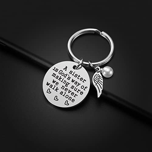 Sister Gift from - A is God's Way of Making Sure We Never Walk Alone Keychain Jewelry Christmas Birthday Gifts for Sisters