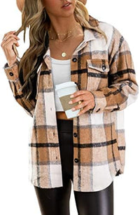 Womens Casual Plaid Shacket Button Down Long Sleeve Shirt