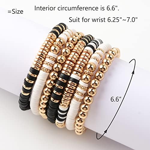 Surfer Heishi Clay Bead Bracelets for Women Bohemian Stackable Evil Eye Vinyl Disc Beaded Stretch Bracelets Elastic Layering Friendship Bracelets Boho Jewelry