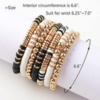 Surfer Heishi Clay Bead Bracelets for Women Bohemian Stackable Evil Eye Vinyl Disc Beaded Stretch Bracelets Elastic Layering Friendship Bracelets Boho Jewelry