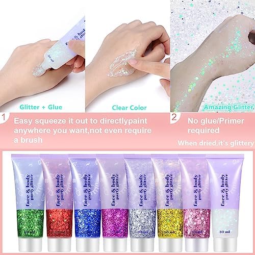 Pink Body Glitter Gel,Singer Concerts Pink Face Glitter Makeup,Holographic Long Lasting Chunky Sequins Glitters for Eye Lip Hair Nails,Festival Rave Accessories,03 Pink Glitter 52g