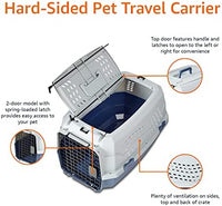 Basics 2-Door Top-Load Hard-Sided Pet Travel Carrier, 23-Inch, Gray & Blue