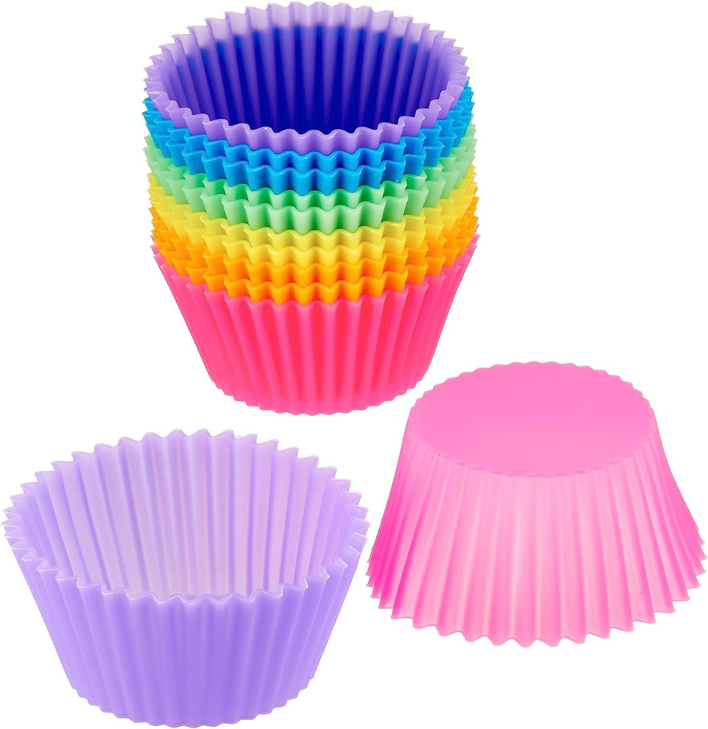 Pack of 12 Reusable Silicone Round Baking Cups, Multicolor Muffin Liners