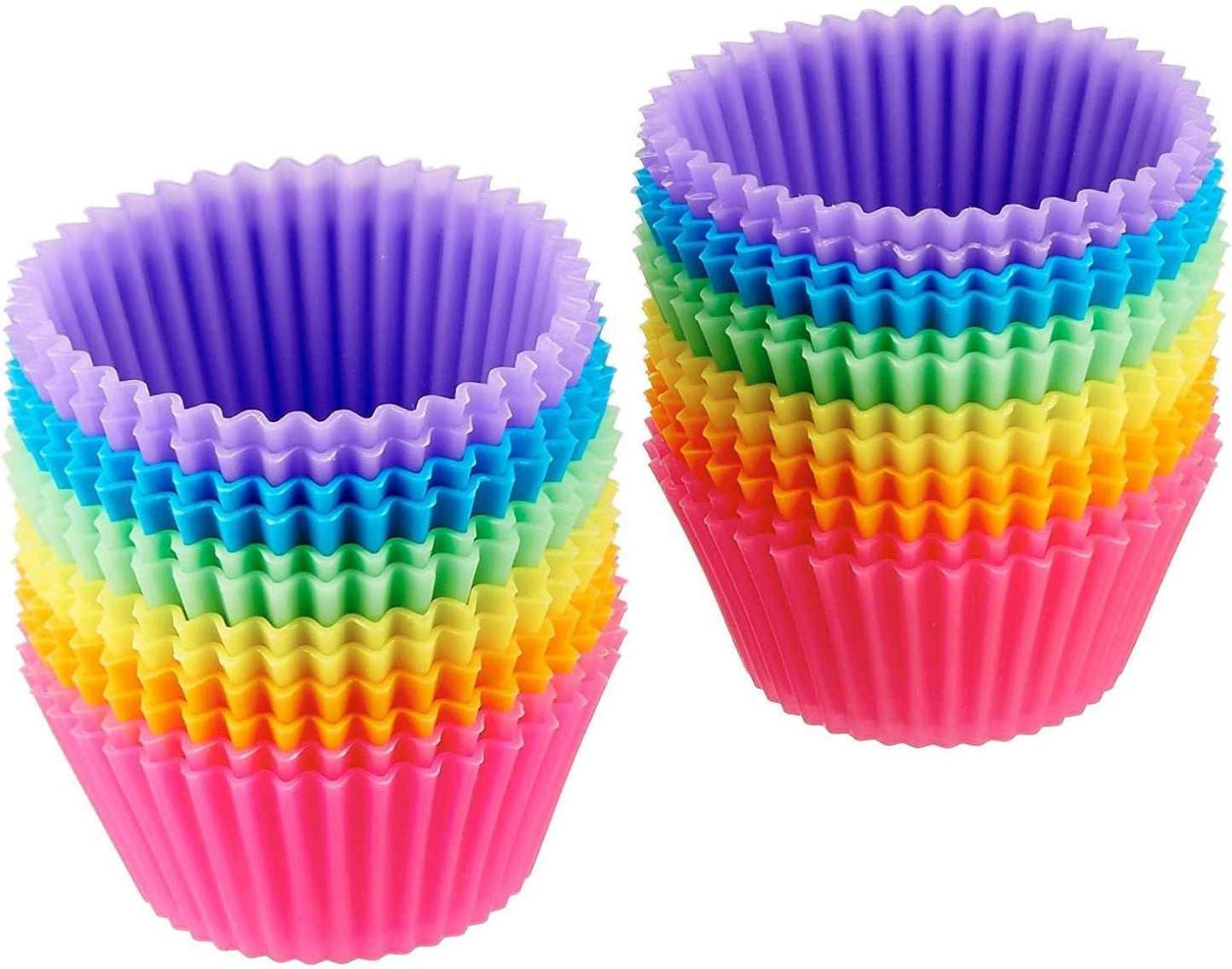 Pack of 12 Reusable Silicone Round Baking Cups, Multicolor Muffin Liners