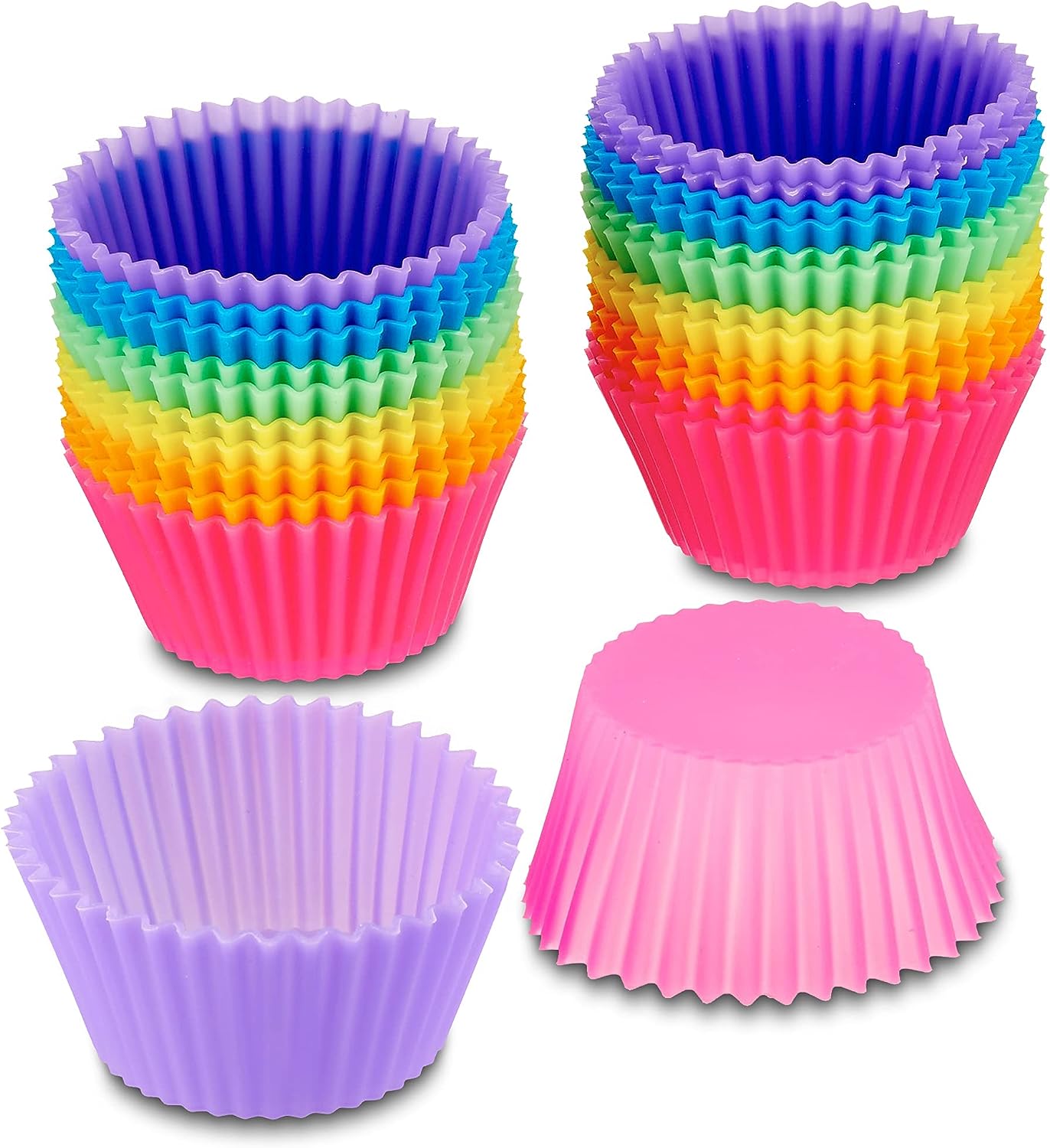 Pack of 12 Reusable Silicone Round Baking Cups, Multicolor Muffin Liners