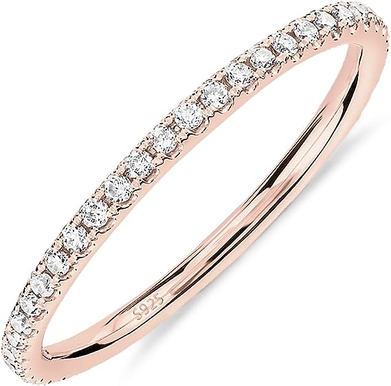 14K Gold Plated Solid 925 Sterling Silver CZ Simulated Diamond Stackable Ring Eternity Bands for Women