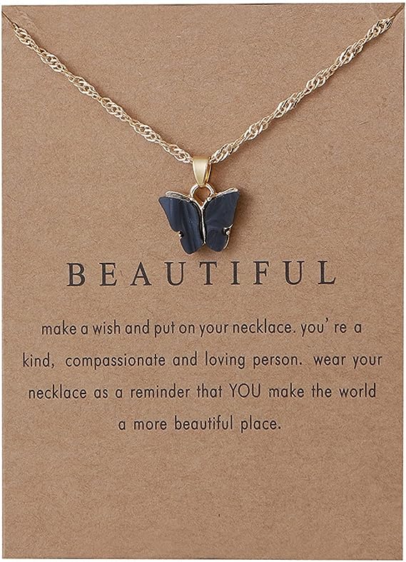 Colorful Acrylic Butterfly Pendant Necklace Bohemian Adjustable Retro Card Clavicle Chain Insect Animal Necklace for Women Girl Teen Friend Friendship Party Jewelry Gift