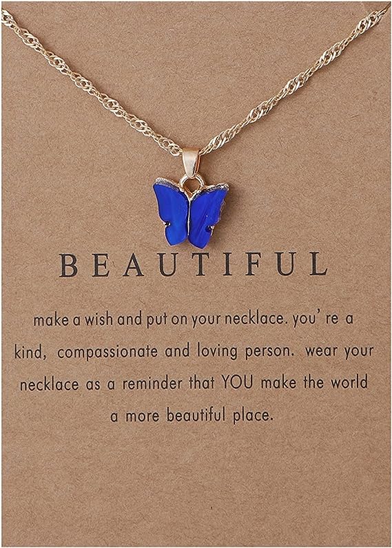 Colorful Acrylic Butterfly Pendant Necklace Bohemian Adjustable Retro Card Clavicle Chain Insect Animal Necklace for Women Girl Teen Friend Friendship Party Jewelry Gift