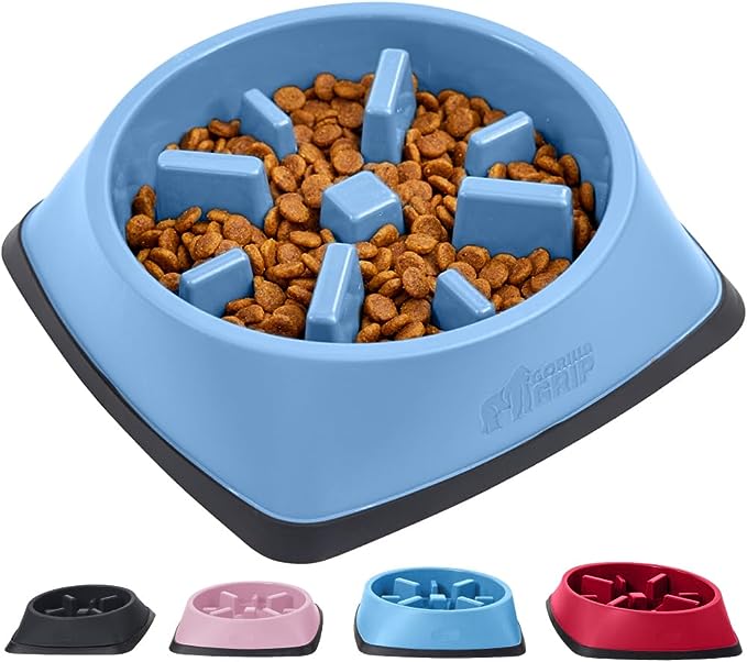 Gorilla Grip Slip Resistant Slow Feeder Cat and Dog Bowl, Slows Down Pets Eating, Prevent Overeating, Feed Small, Large Pets, Fun Puzzle Design, Dogs Cats Bowls for Dry and Wet Food, 1 Cup, Black