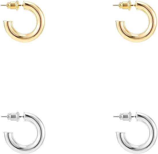 14K Gold Plated Lightweight Chunky Open Hoops | Gold Hoop Earrings for Women