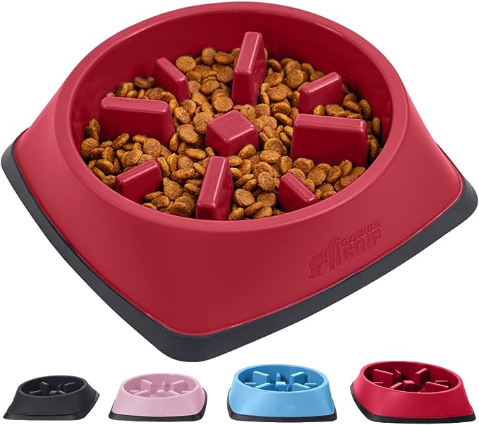 Gorilla Grip Slip Resistant Slow Feeder Cat and Dog Bowl, Slows Down Pets Eating, Prevent Overeating, Feed Small, Large Pets, Fun Puzzle Design, Dogs Cats Bowls for Dry and Wet Food, 1 Cup, Black